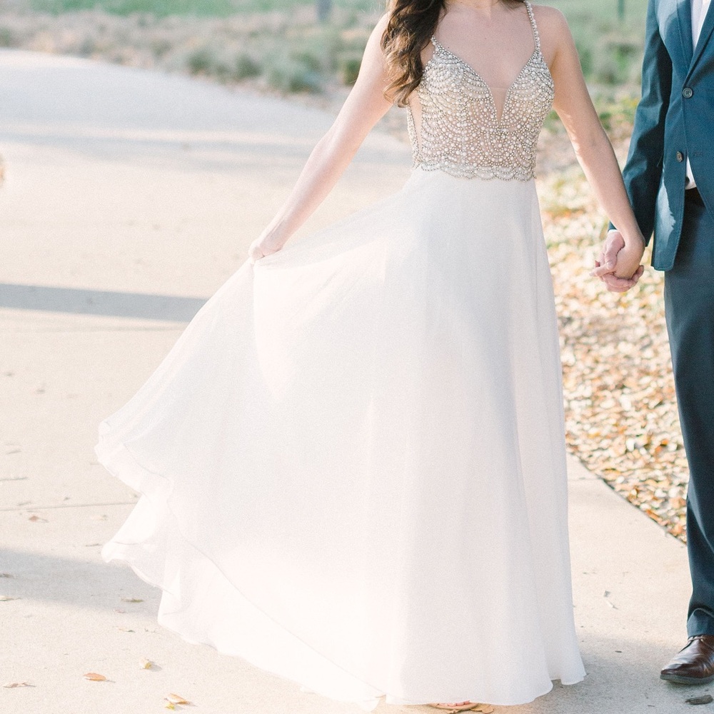 White beaded rhinestone dress